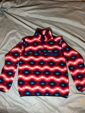 Patagonia Women's Red Black Blue Aztec Snap Pullover